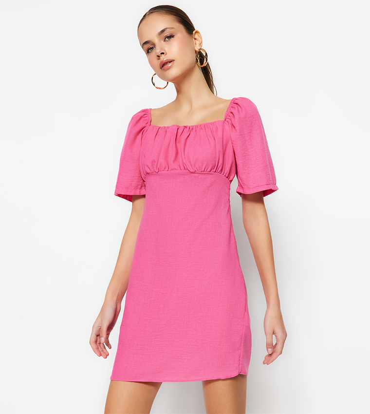 Solid Square Neck Mini Dress