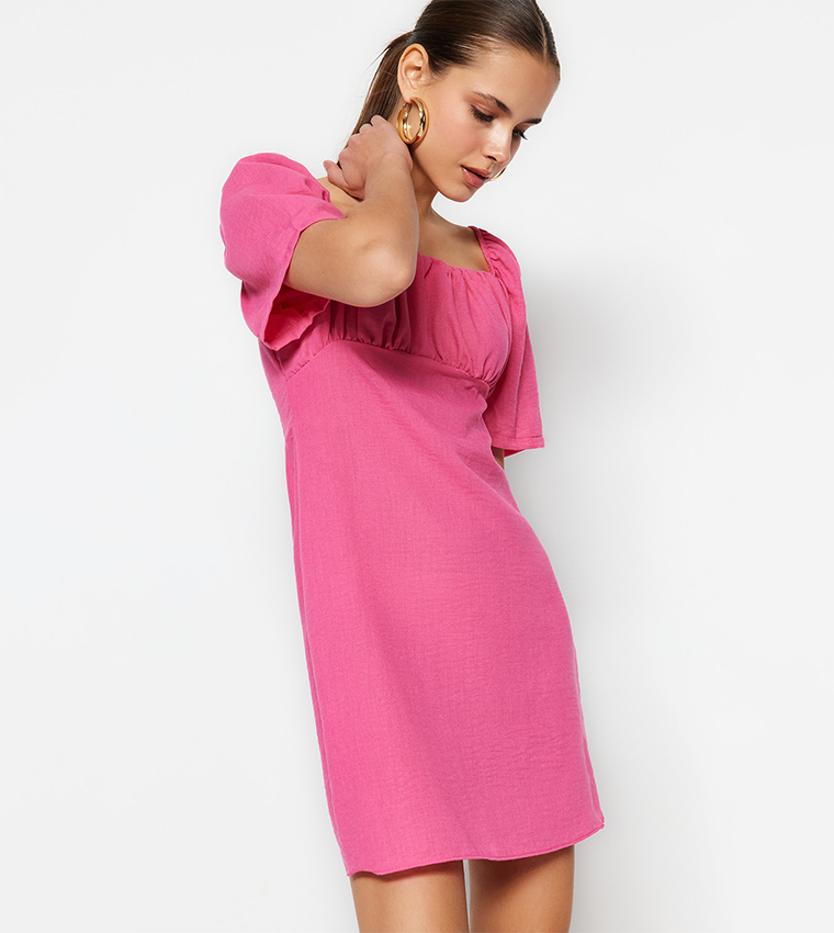 Solid Square Neck Mini Dress