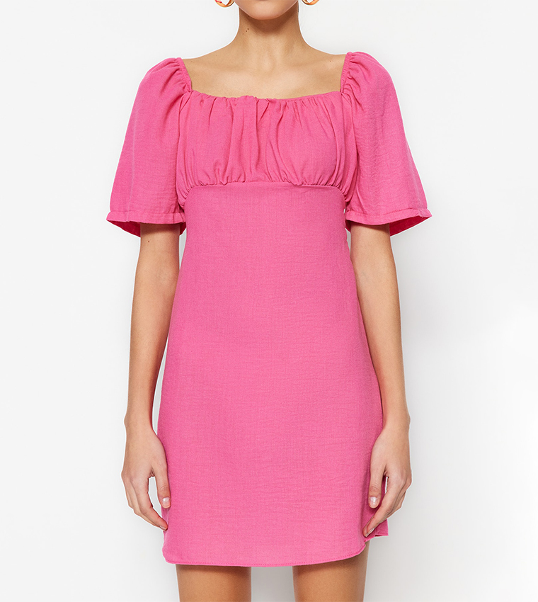 Solid Square Neck Mini Dress