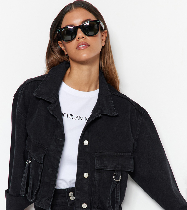 Oversized cropped shop denim jacket black