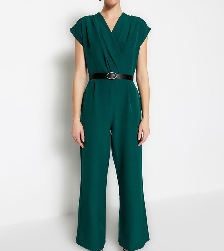 Buy Trendyol Solid V Neck Jumpsuit In Green