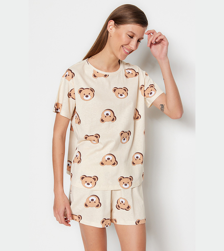 Buy Trendyol Teddy Bear Print Pajama Set In Brown