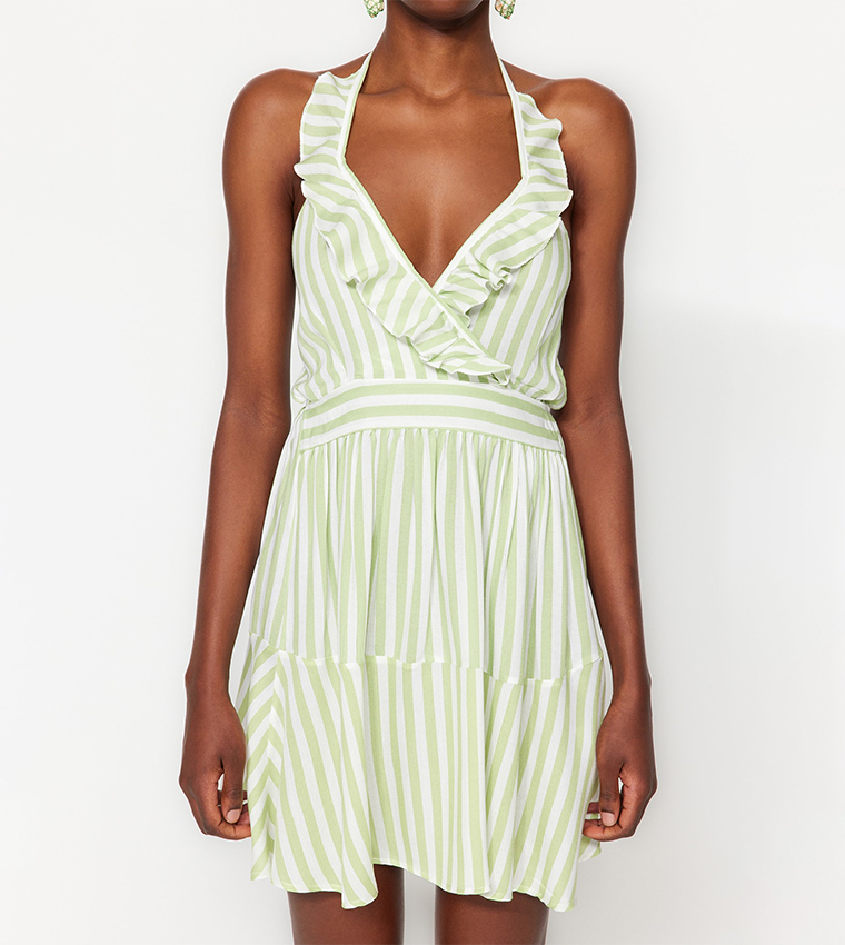 Striped V-Neck Mini Dress