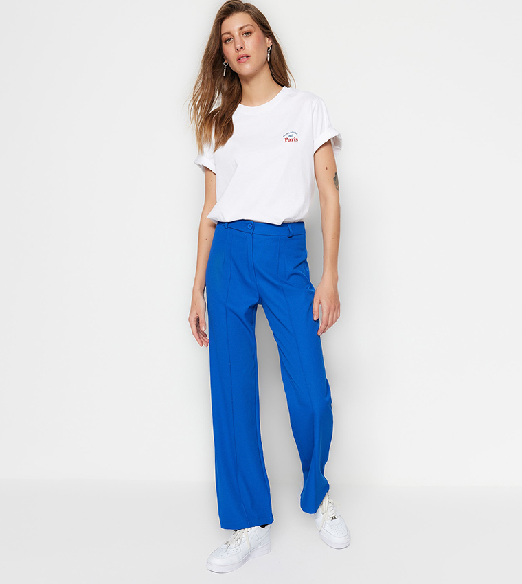 Straight Fit Woven High Trousers