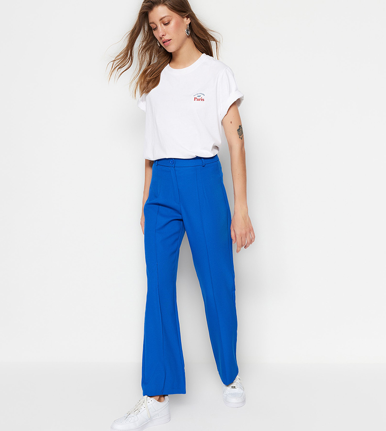 Straight Fit Woven High Trousers