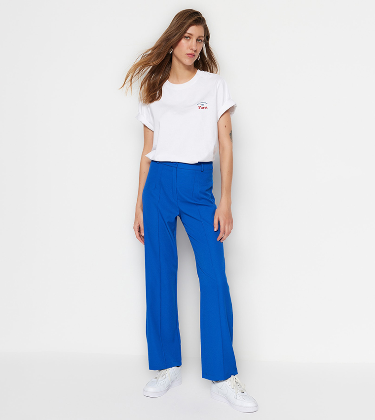 Straight Fit Woven High Trousers