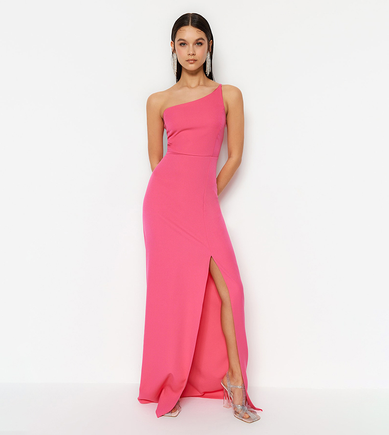 One shoulder hotsell high slit dress