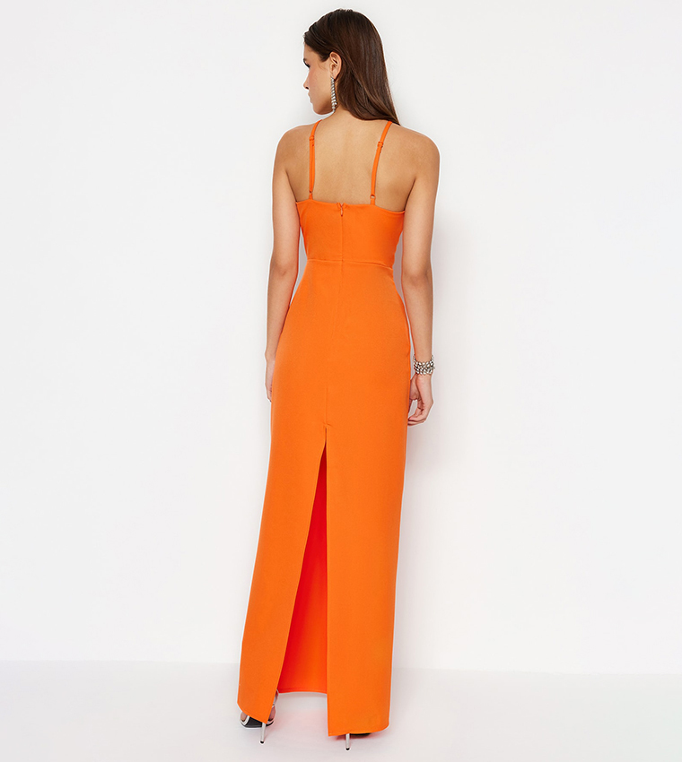 Buy Trendyol Solid Halter Neck Dress In Orange