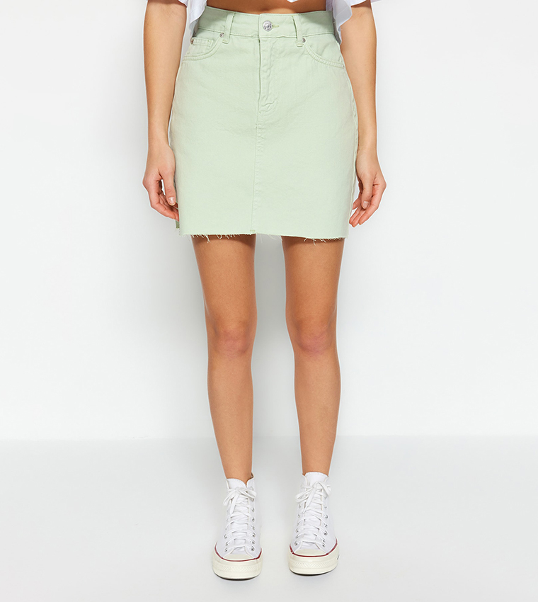 Bright green denim sales skirt