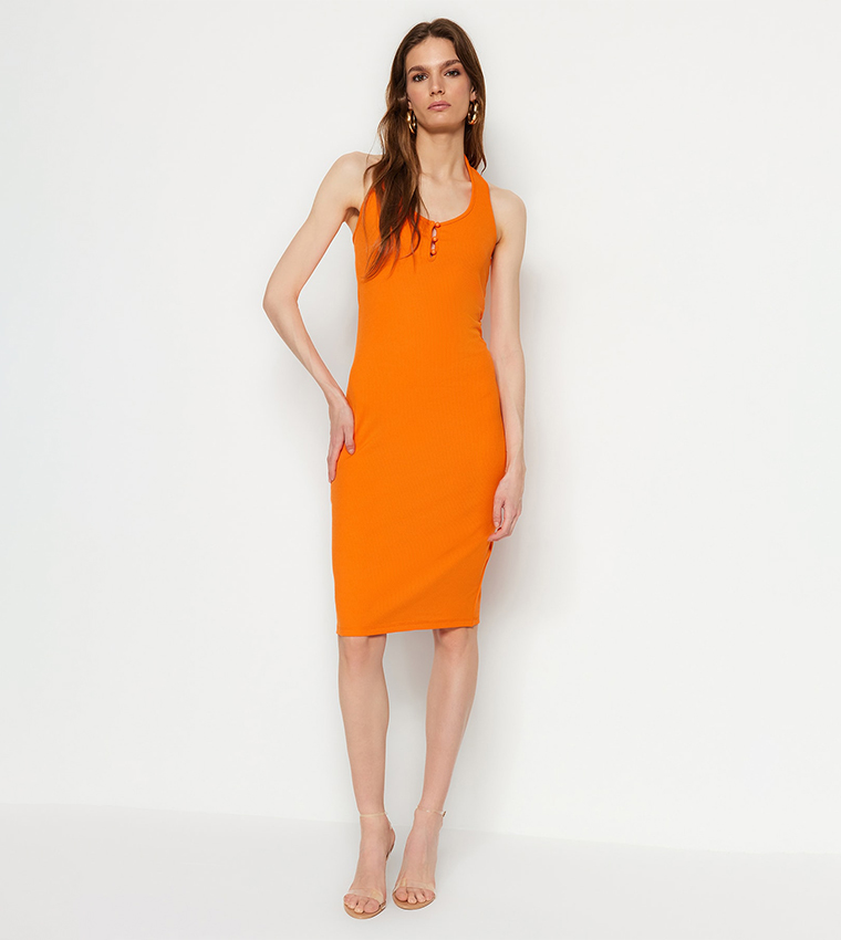 Orange sleeveless outlet dress