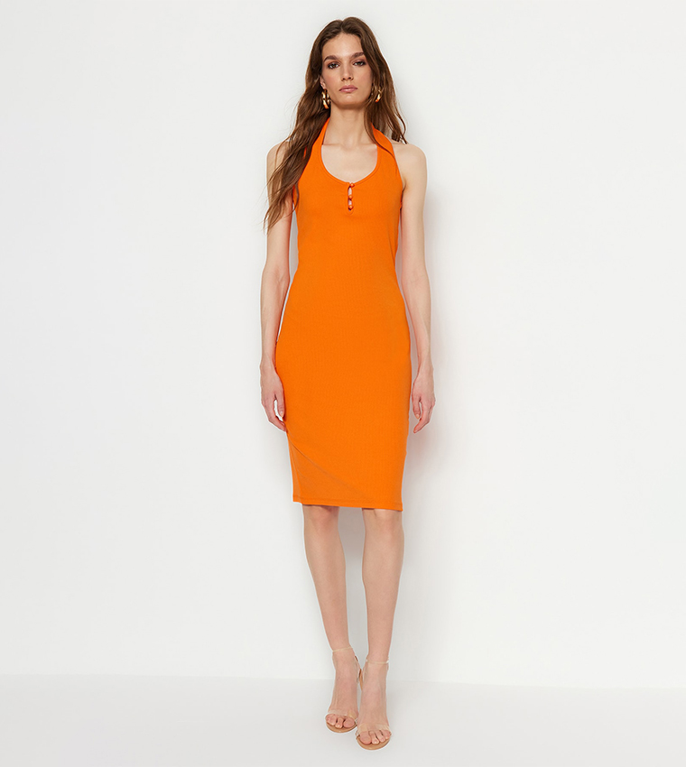 Orange ribbed outlet dress