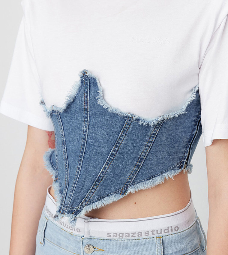 Jean crop 2024 top shirt