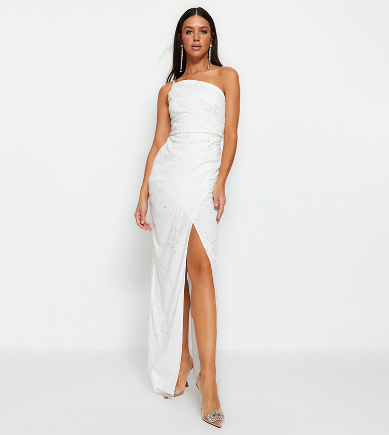 Buy Trendyol Glitter Detail Woven Sequin Dress In White
