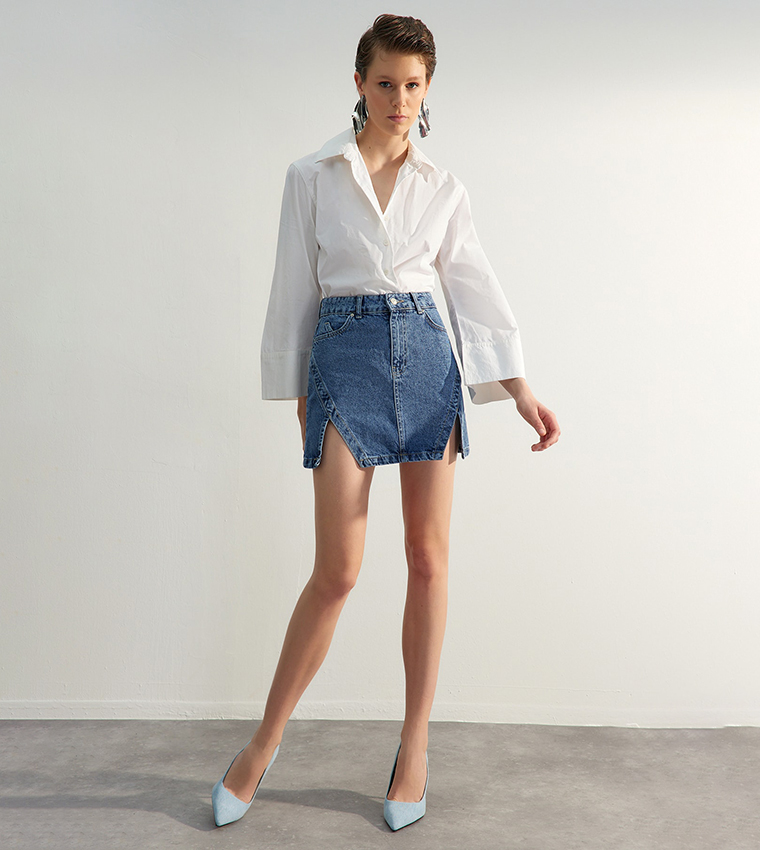 Notched denim 2025 mini skirt