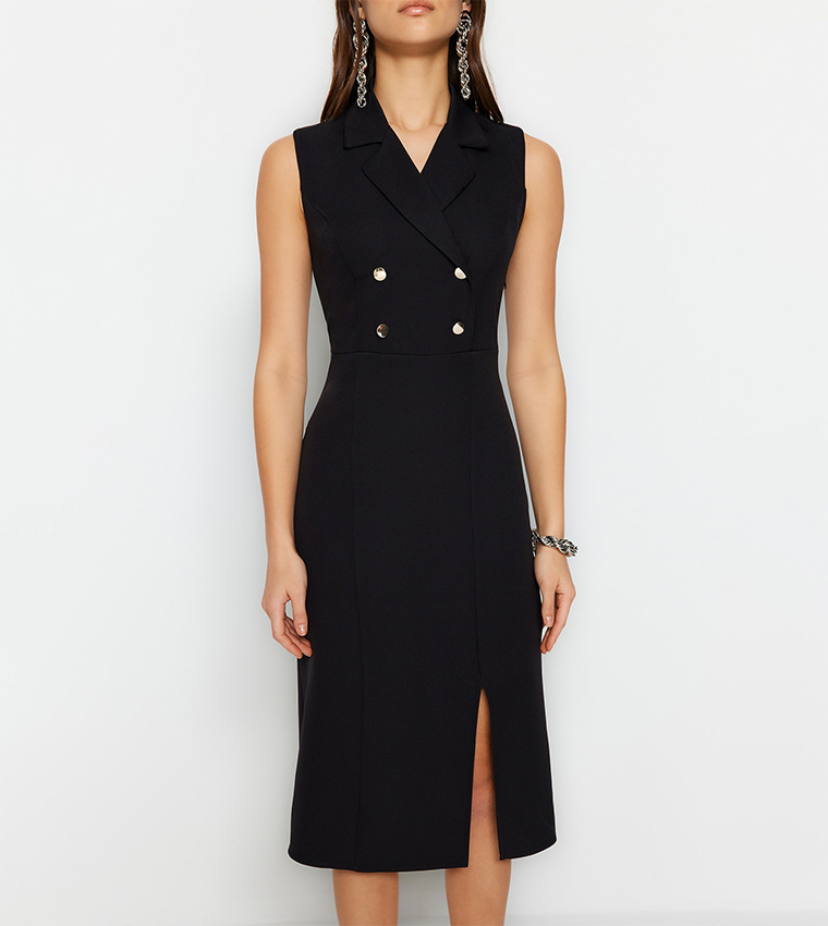 Slit Button Detail Dress