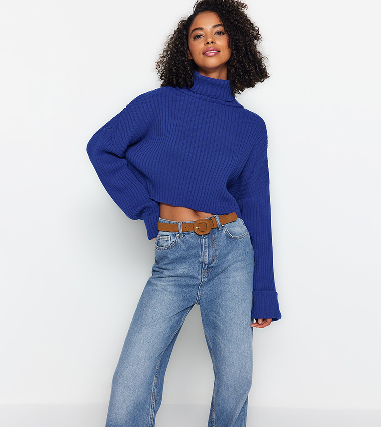 Blue turtleneck hotsell crop top