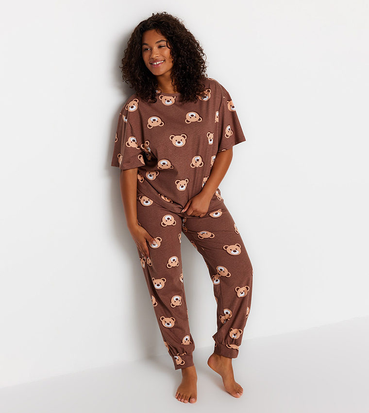Buy Trendyol Teddy Bear Print Pajama Set In Brown