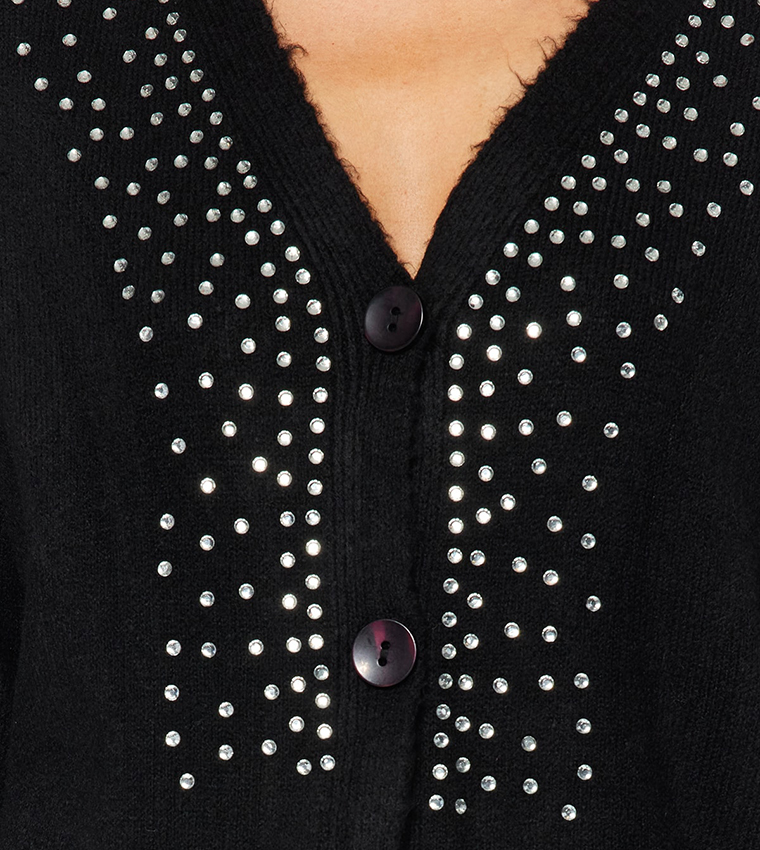 Buy Trendyol Stone Studded Knitted Cardigan In Black 6thStreet UAE