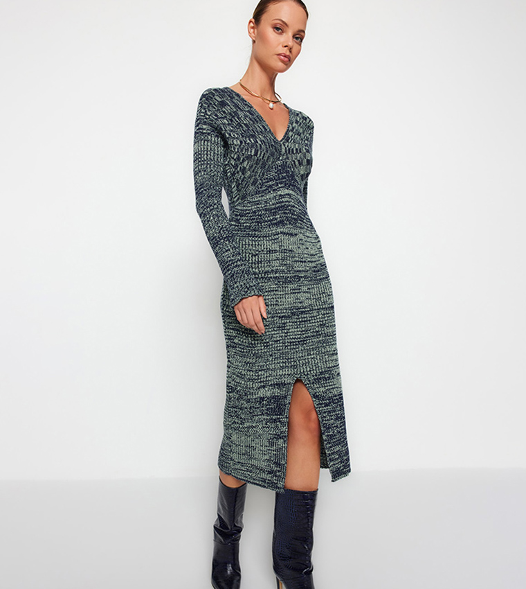 sachin and babi light blue dress Buy Trendyol Knitted Long Sleeves Slit Dress In Green