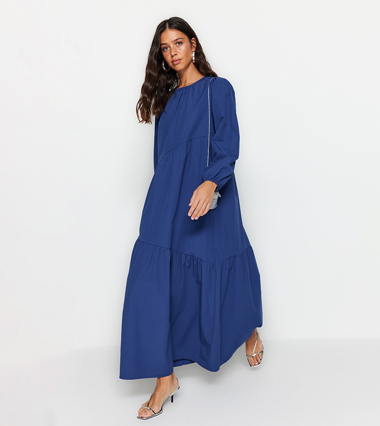 Buy Trendyol Solid Asymmetric Tiered Dress In Royal Blue | 6thstreet Qatar