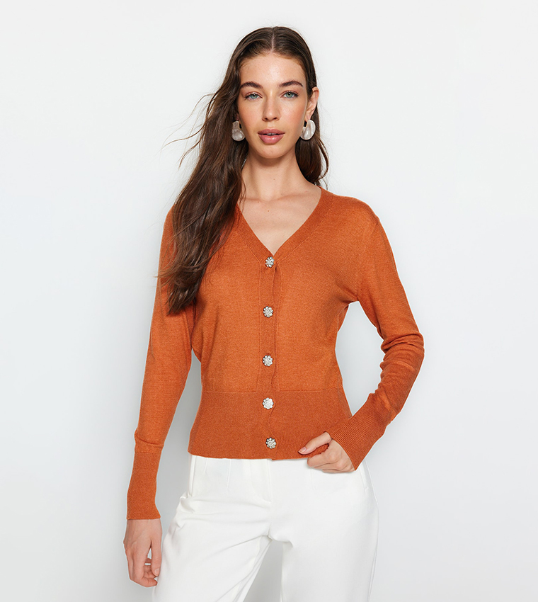 Buy Trendyol Embellished Buttoned Cardigan In Orange | 6thStreet Bahrain