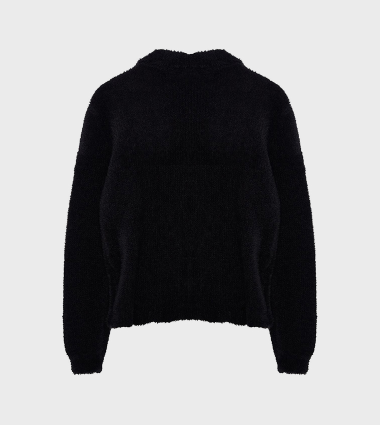 Furry black cardigan best sale