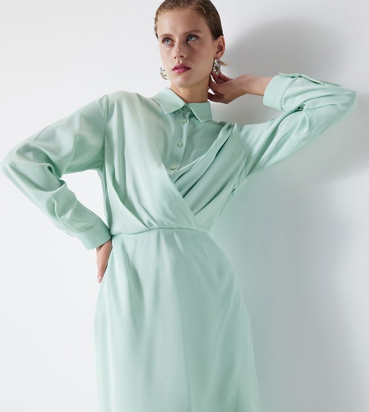 Solid Draped Detail Shirt Dress