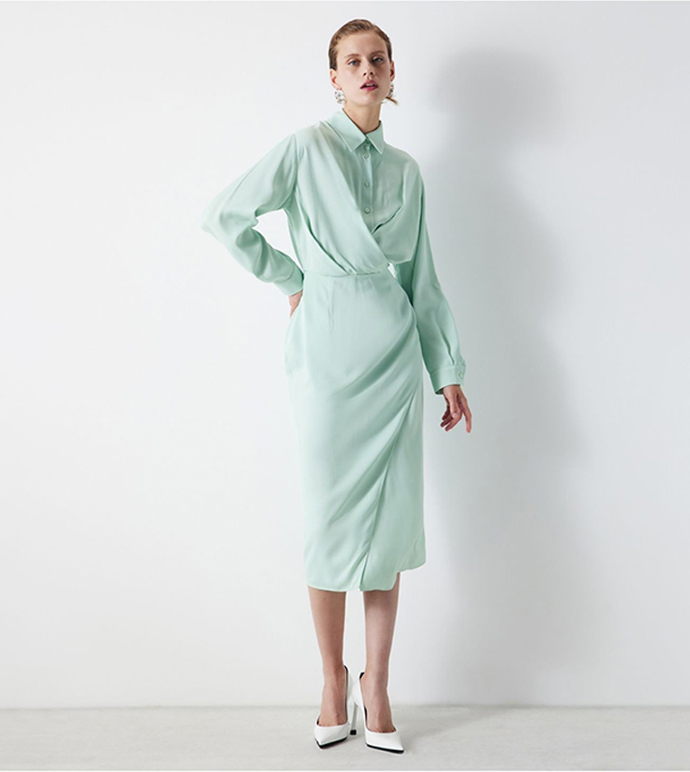 Solid Draped Detail Shirt Dress