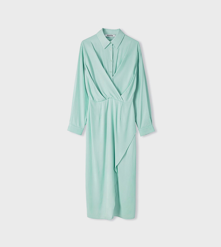 Solid Draped Detail Shirt Dress