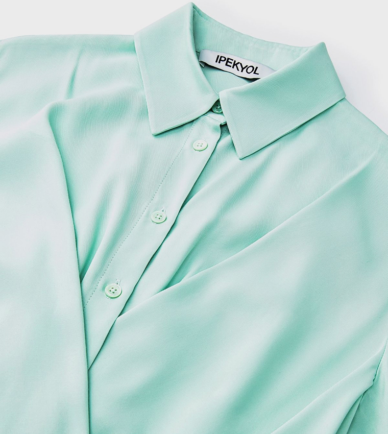 Solid Draped Detail Shirt Dress