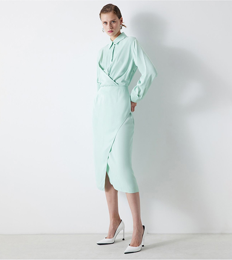 Solid Draped Detail Shirt Dress