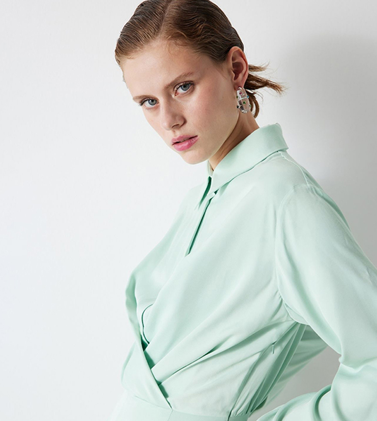 Solid Draped Detail Shirt Dress