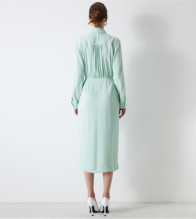 Solid Draped Detail Shirt Dress
