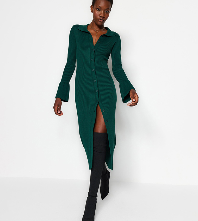 Long sleeve green t shirt dress online