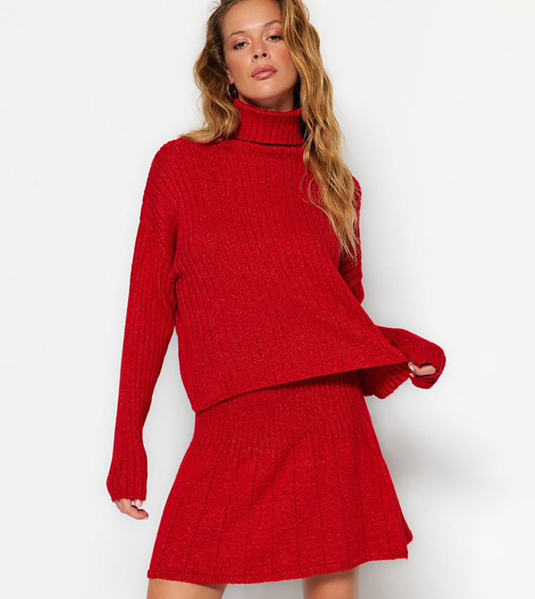 Knitted Long Sleeves Top and Skirt Set