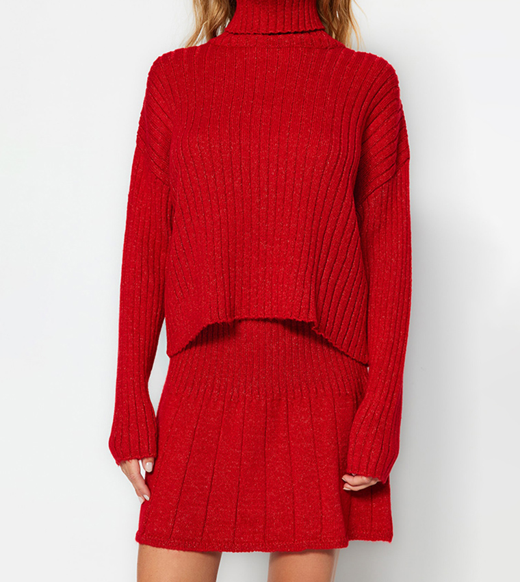 Knitted Long Sleeves Top and Skirt Set