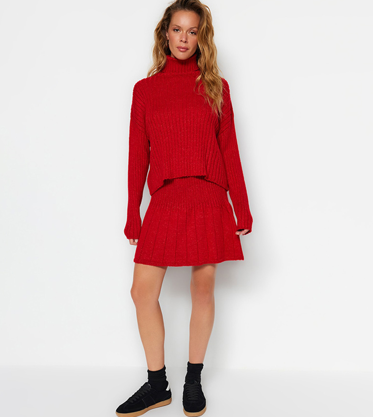 Knitted Long Sleeves Top and Skirt Set