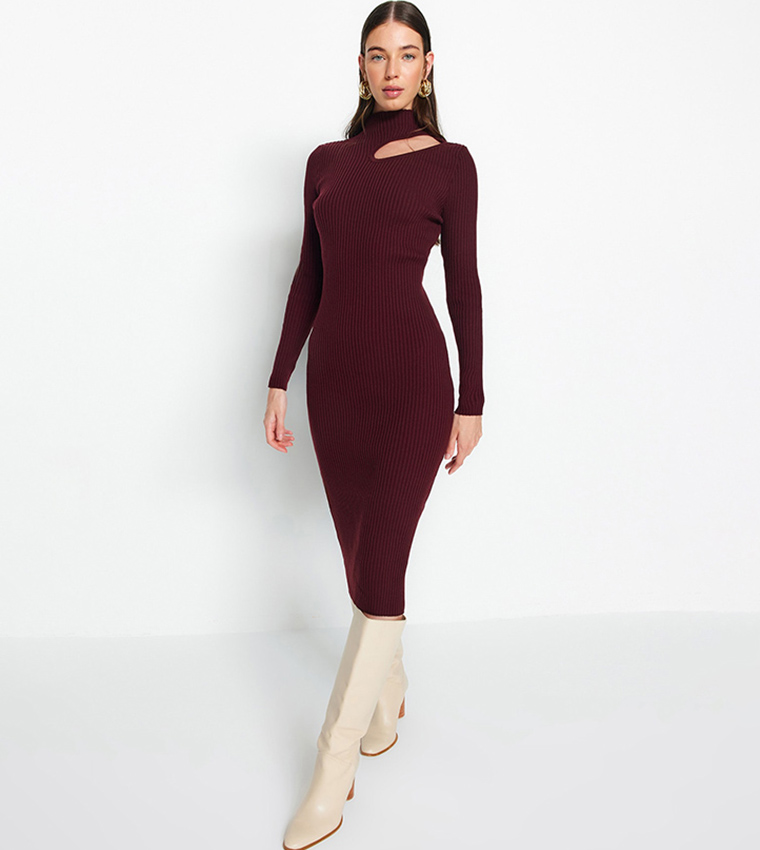 Maternity Crinkle Rib Funnel Neck Midi Dress