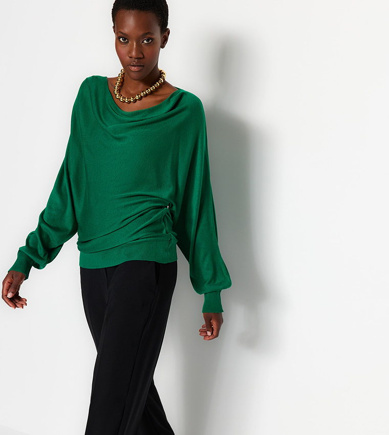 Buy Trendyol Solid Cowl Neck Top In Green