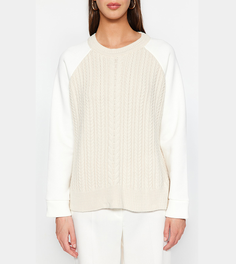 Buy Trendyol Knitted Long Sleeves Sweater In Beige