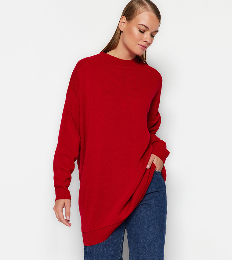 Long red clearance tunic sweaters