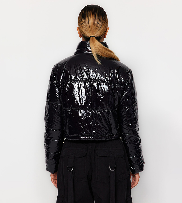 Buy Trendyol Glossy Waterproof Crop Inflatable Jacket In Black