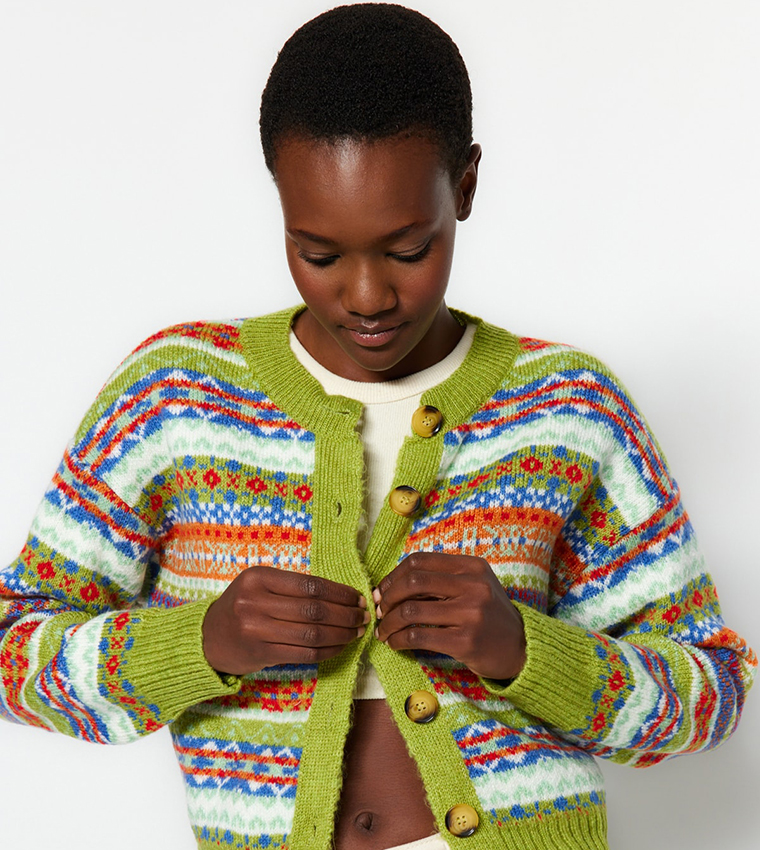 Buy Trendyol Patterned Long Sleeves Cardigan In Green | 6thStreet Bahrain