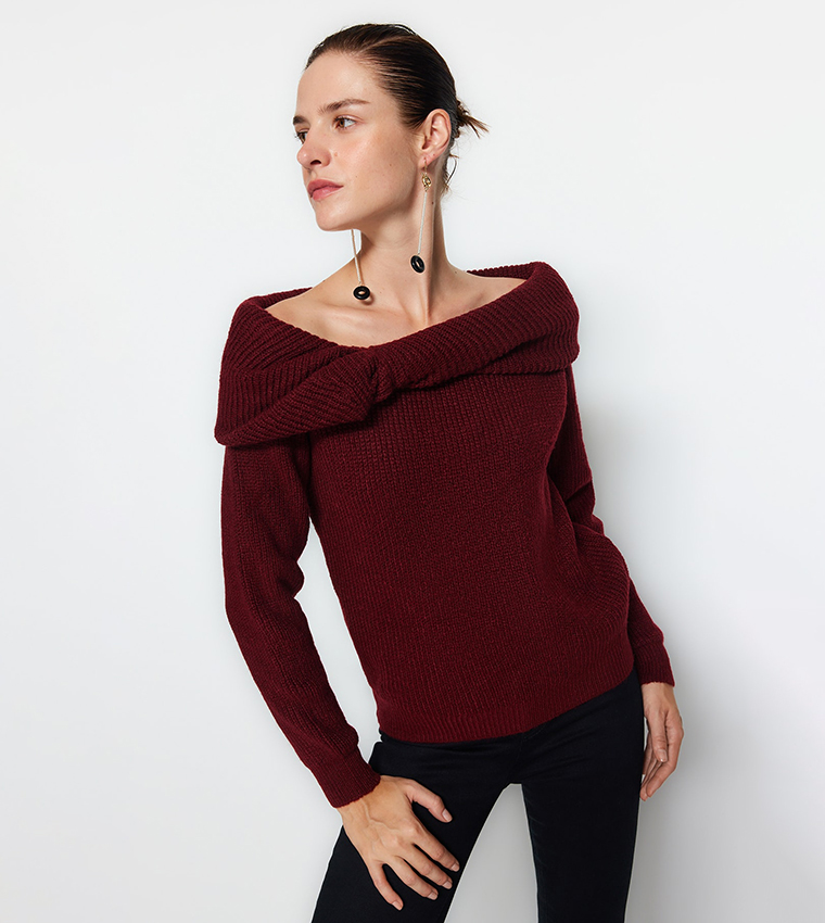 Maroon off the shoulder sweater hotsell