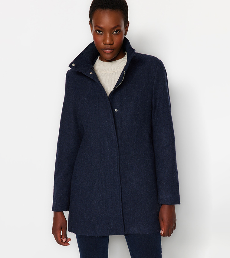 Buy Trendyol Ribbed Long Sleeves Cachet Coat In Navy | 6thStreet