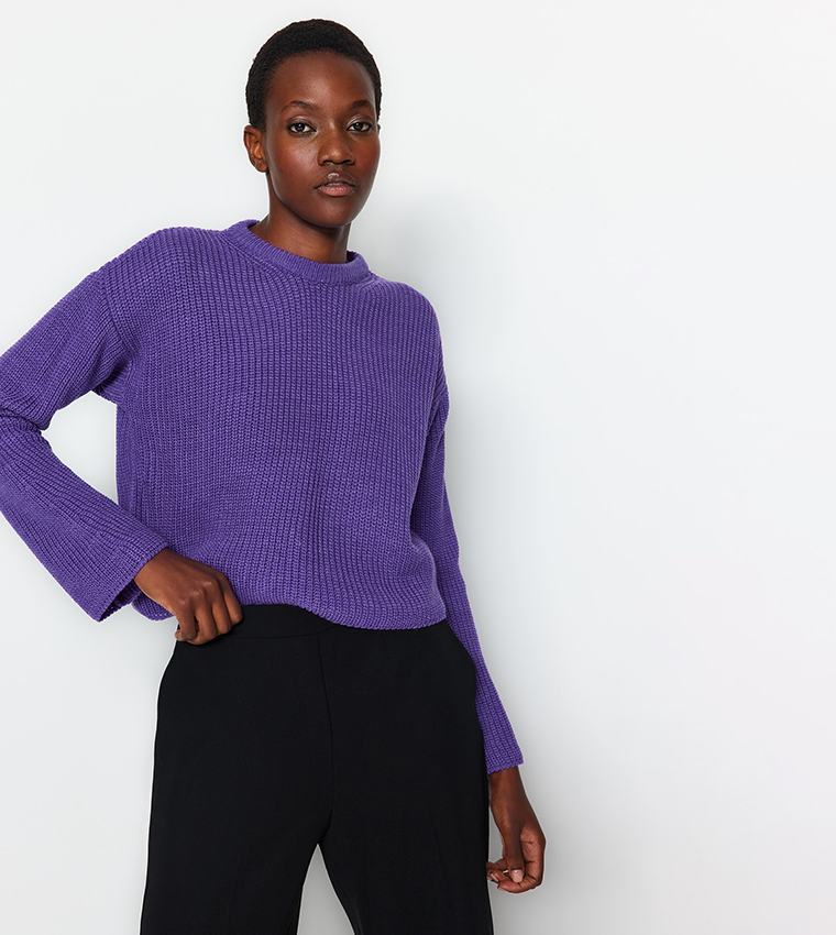 Purple crop sweater best sale