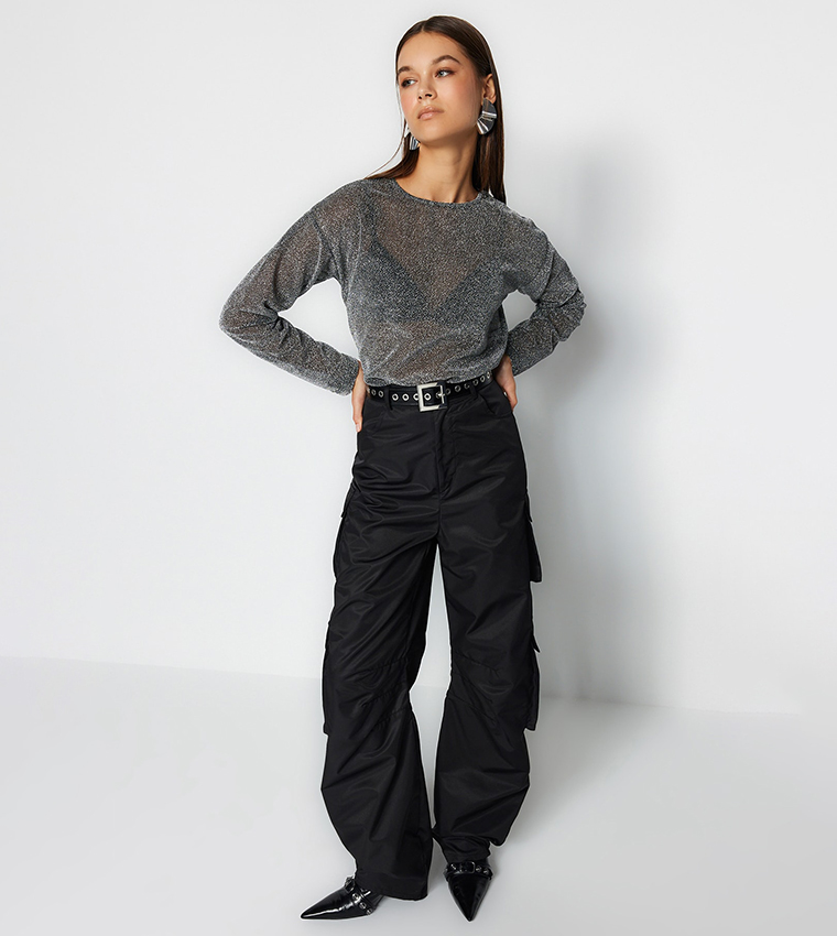 Shimmer Long Sleeves Sheer Top