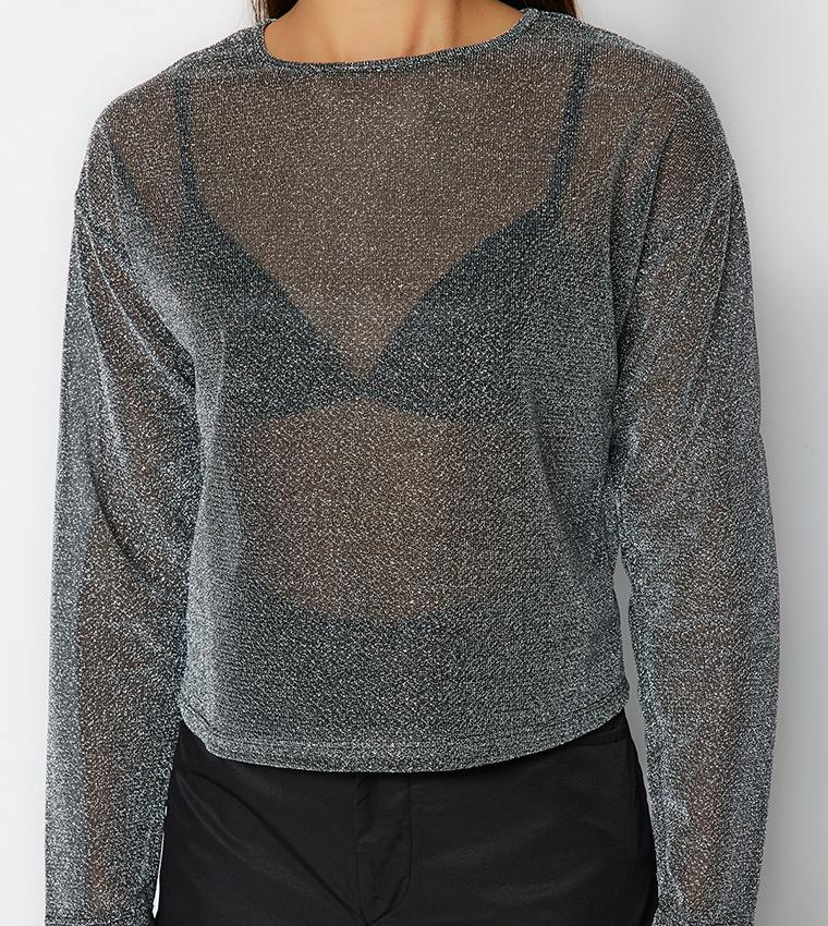 Shimmer Long Sleeves Sheer Top