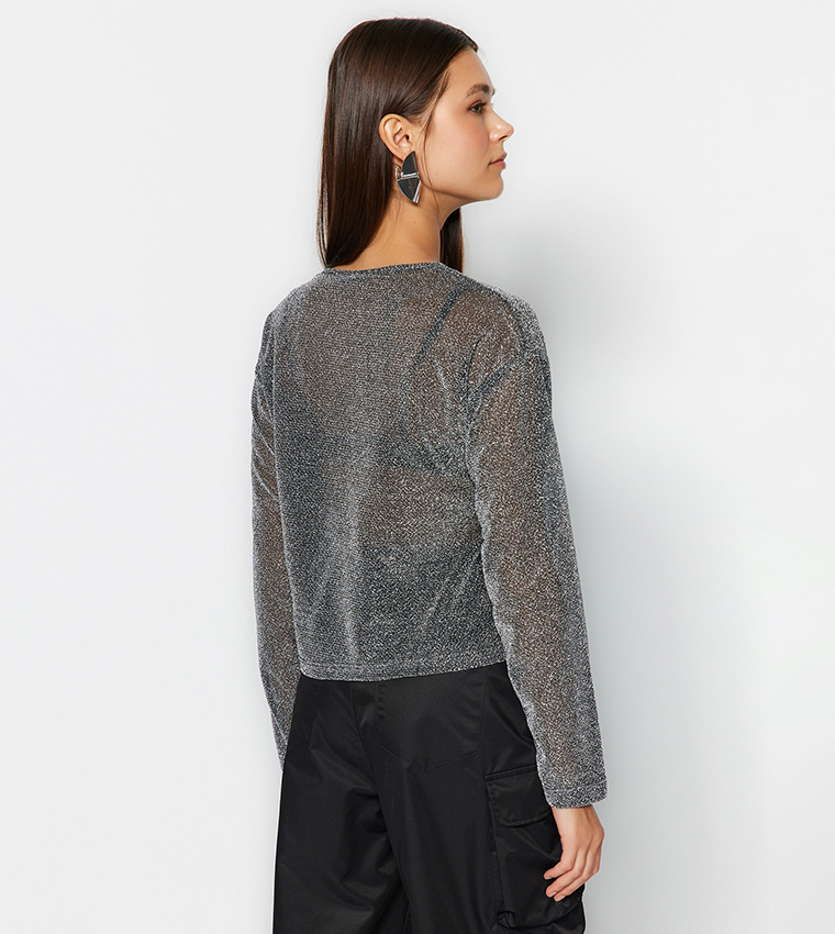 Shimmer Long Sleeves Sheer Top
