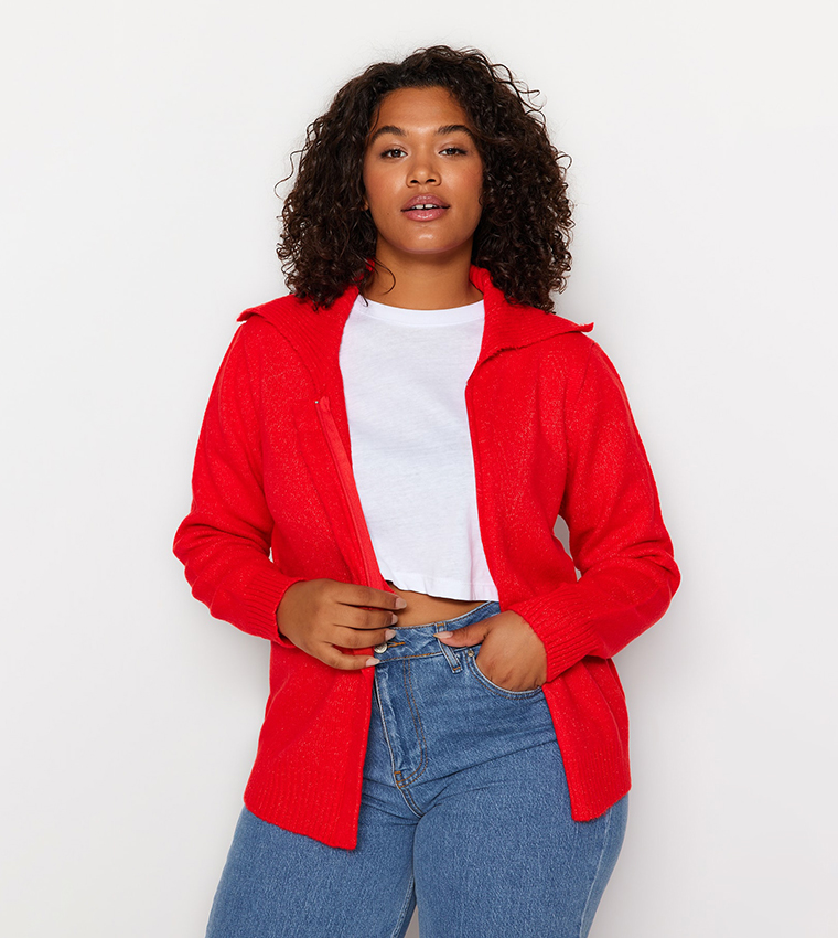 Buy Trendyol Zip Through Knitted Cardigan In Red 6thStreet UAE